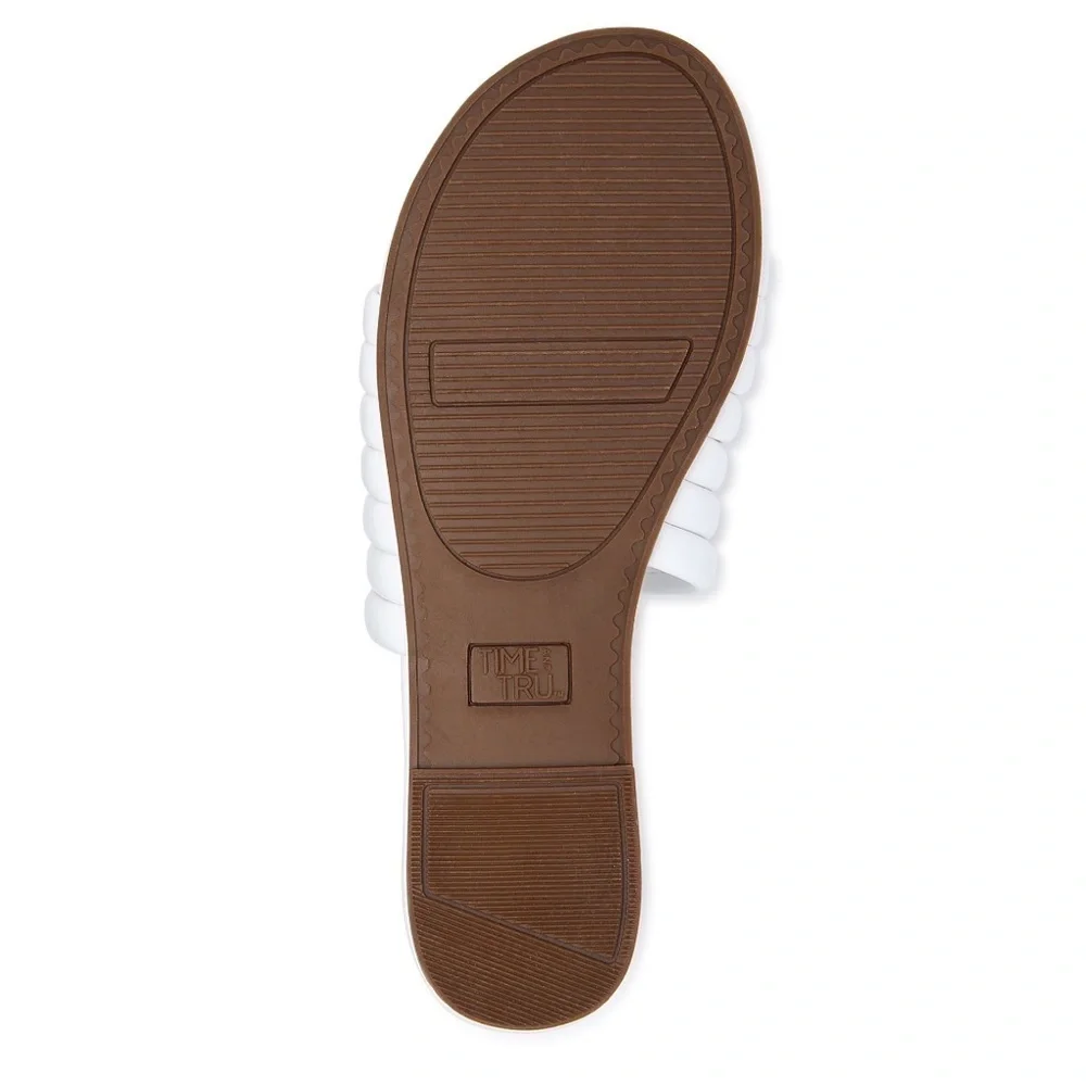 Time and Tru Women's Multi-Band Slide Sandals White Size 8